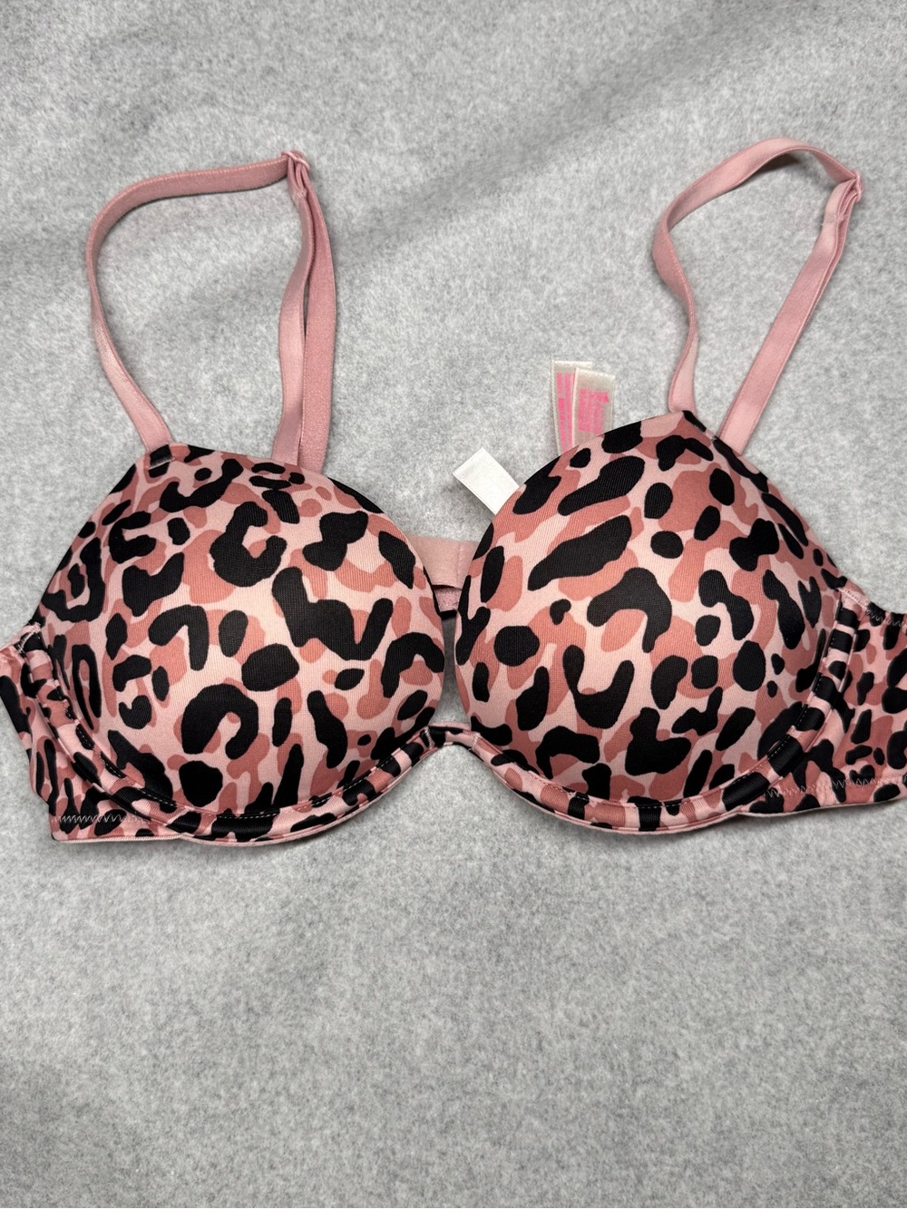 PINK Victoria's Secret Pink and Black Leopard Push-Up Bra